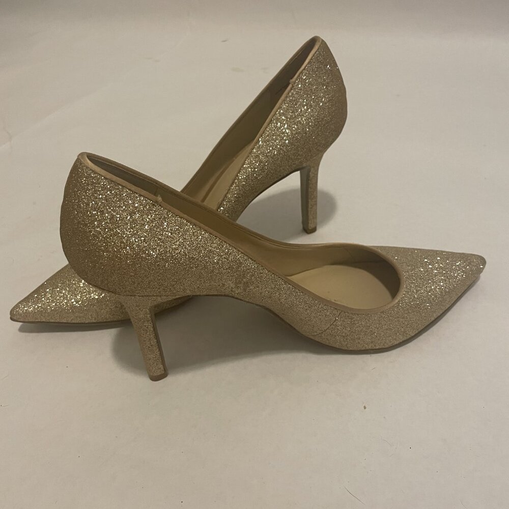 Gold Glitter Nine West 1950s Style Pointy Toe Heels Women's Size 9 1/2